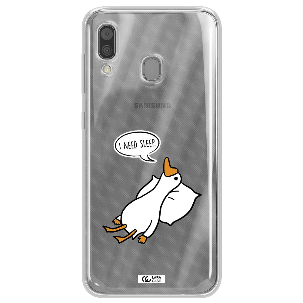 a cartoon of a duck with a pillow Samsung A30 Clear TPU Case