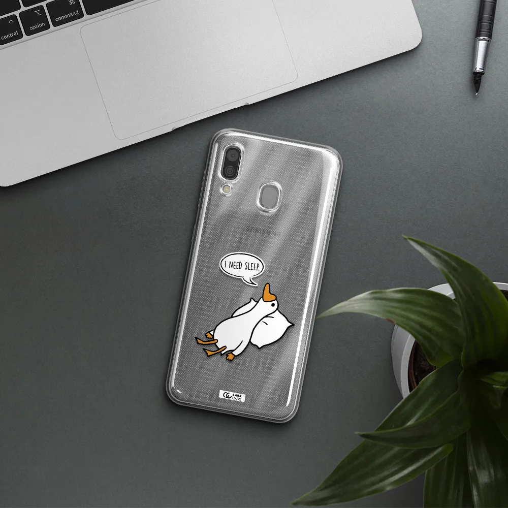 a cartoon of a duck with a pillow Samsung A30 Clear TPU Case