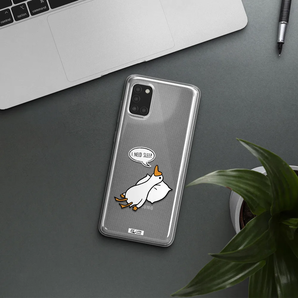 a cartoon of a duck with a pillow Samsung A31 Clear TPU Case