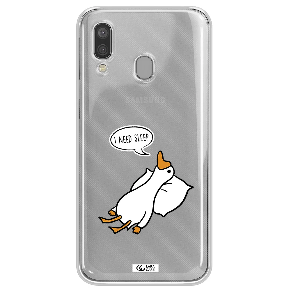 a cartoon of a duck with a pillow Samsung A40 Clear TPU Case