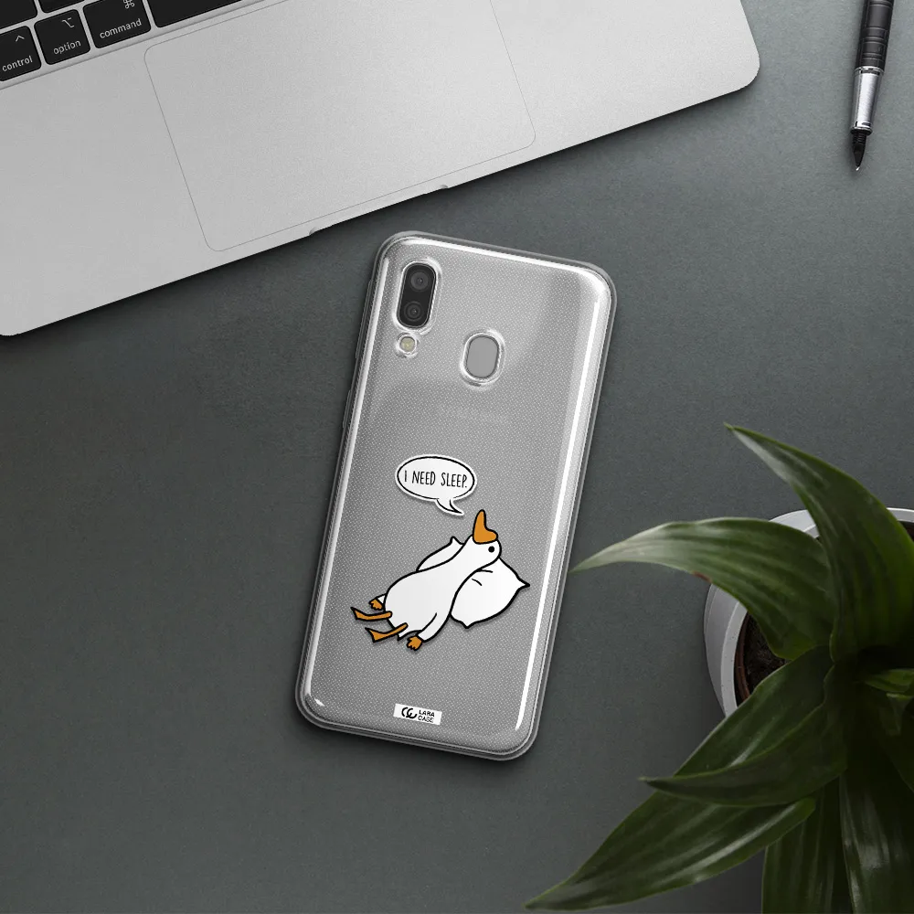 a cartoon of a duck with a pillow Samsung A40 Clear TPU Case