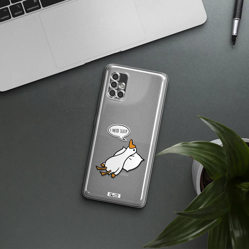 A Cartoon Of A Duck With A Pillow Samsung A40S Clear Tpu Case