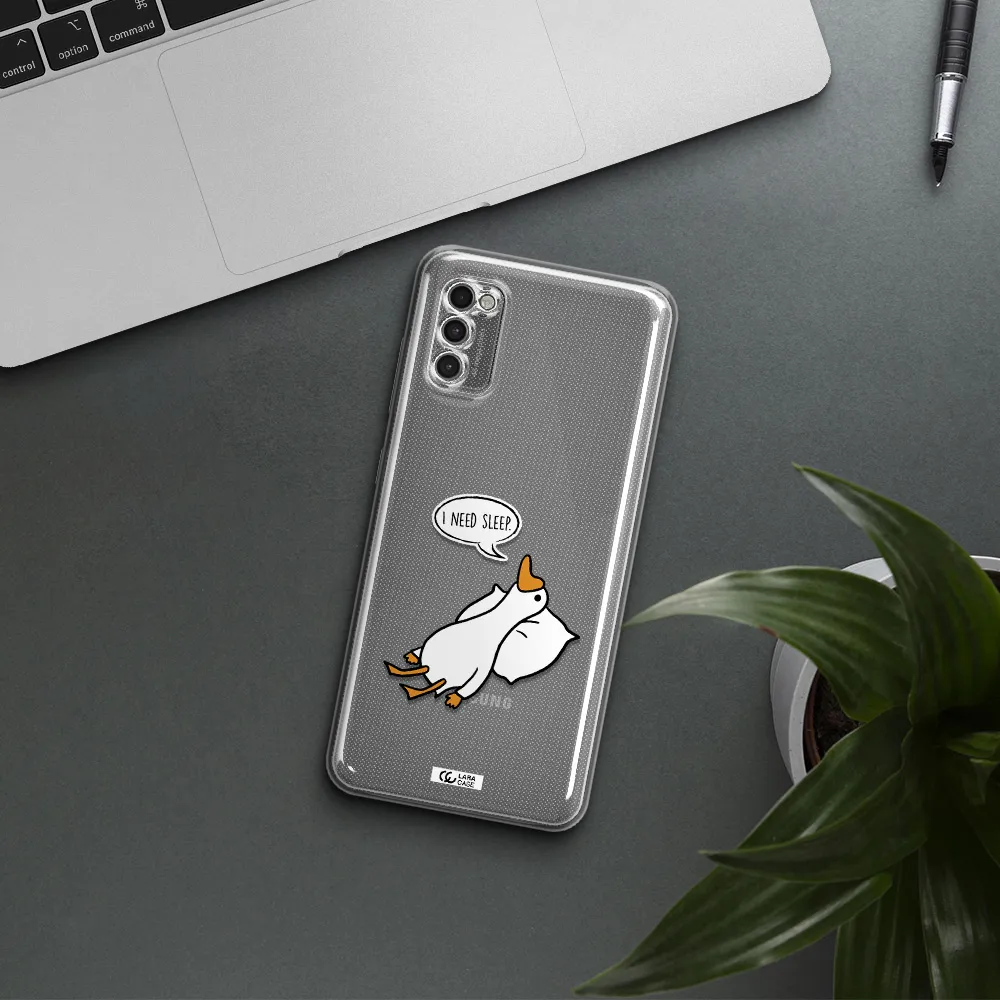 A Cartoon Of A Duck With A Pillow Samsung A41 Clear Tpu Case