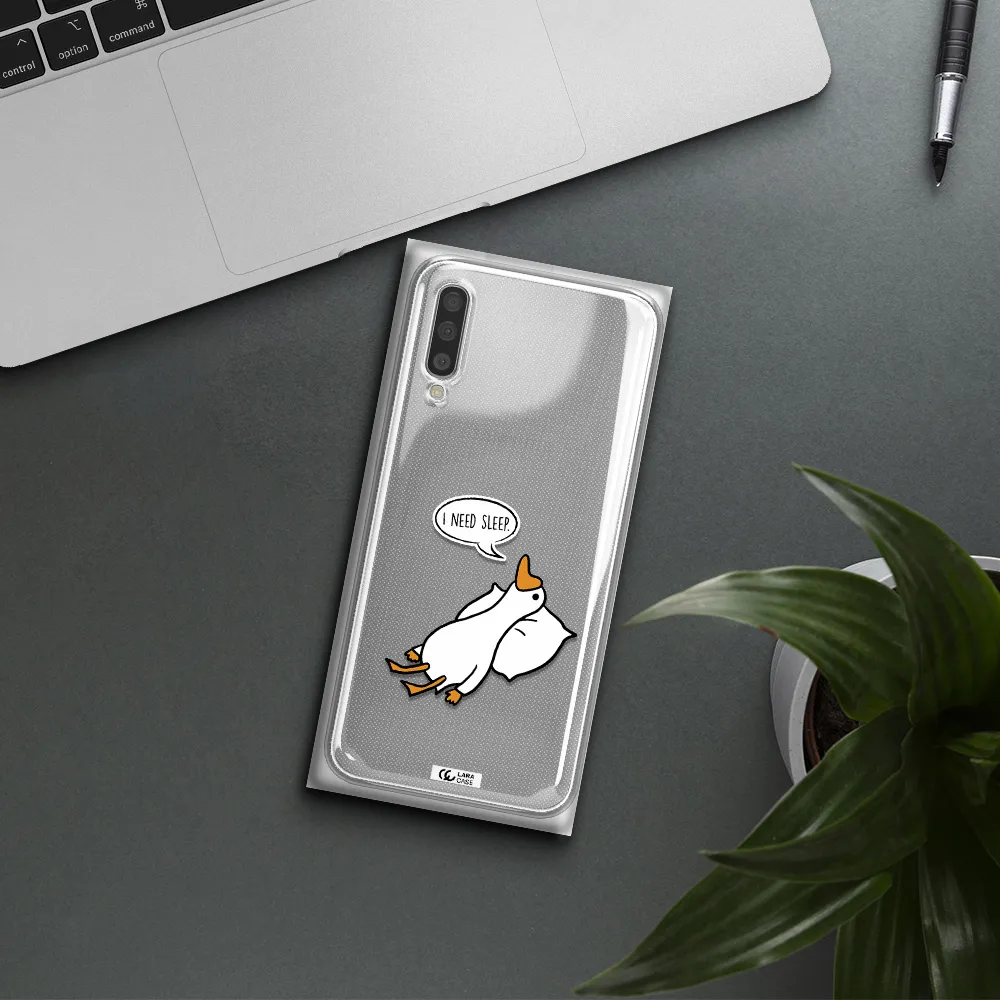 A Cartoon Of A Duck With A Pillow Samsung A50S Clear Tpu Case