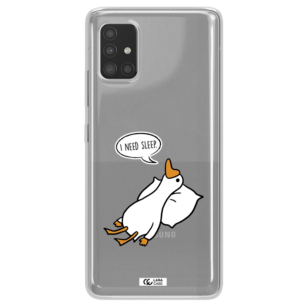 a cartoon of a duck with a pillow Samsung A51 Clear TPU Case