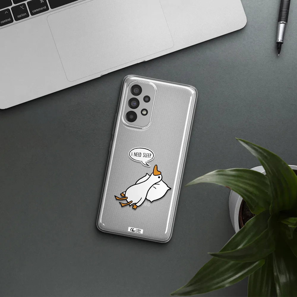 a cartoon of a duck with a pillow Samsung A53 Clear TPU Case