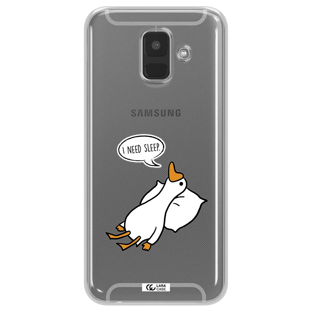 a cartoon of a duck with a pillow Samsung A6 Clear TPU Case