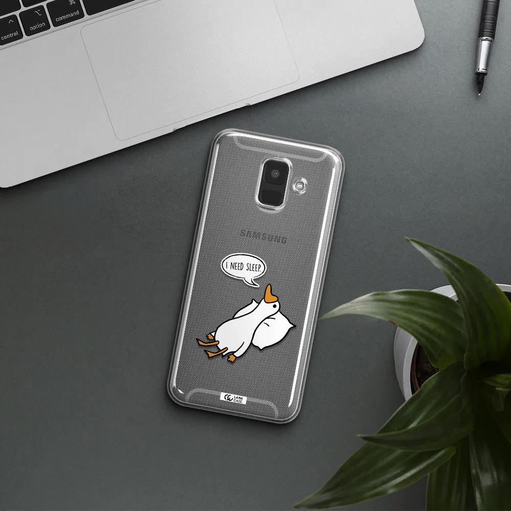a cartoon of a duck with a pillow Samsung A6 Clear TPU Case