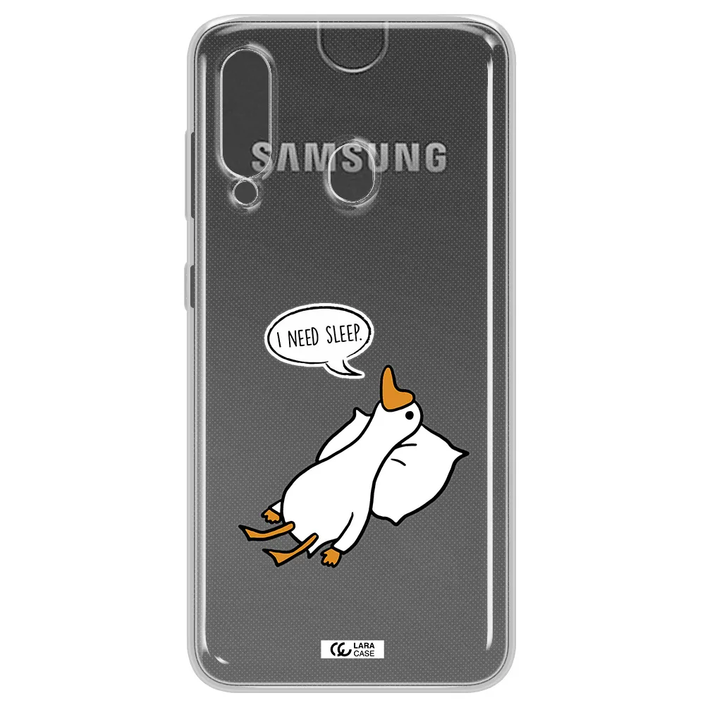 a cartoon of a duck with a pillow Samsung A60 Clear TPU Case