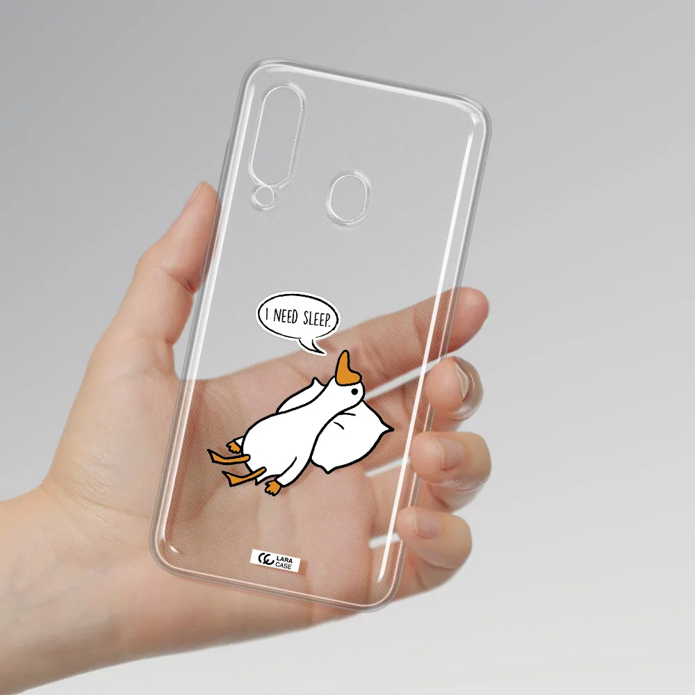 a cartoon of a duck with a pillow Samsung A60 Clear TPU Case