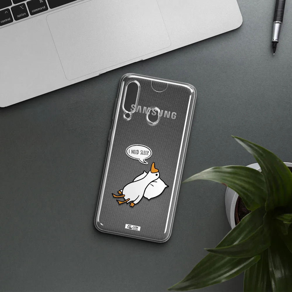 a cartoon of a duck with a pillow Samsung A60 Clear TPU Case