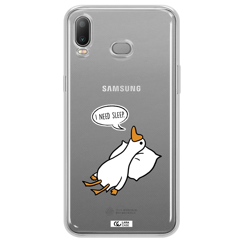 a cartoon of a duck with a pillow Samsung A6S Clear TPU Case