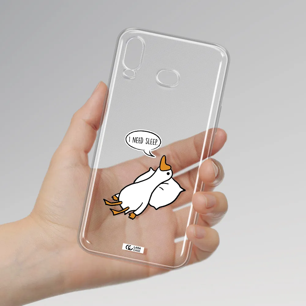 a cartoon of a duck with a pillow Samsung A6S Clear TPU Case
