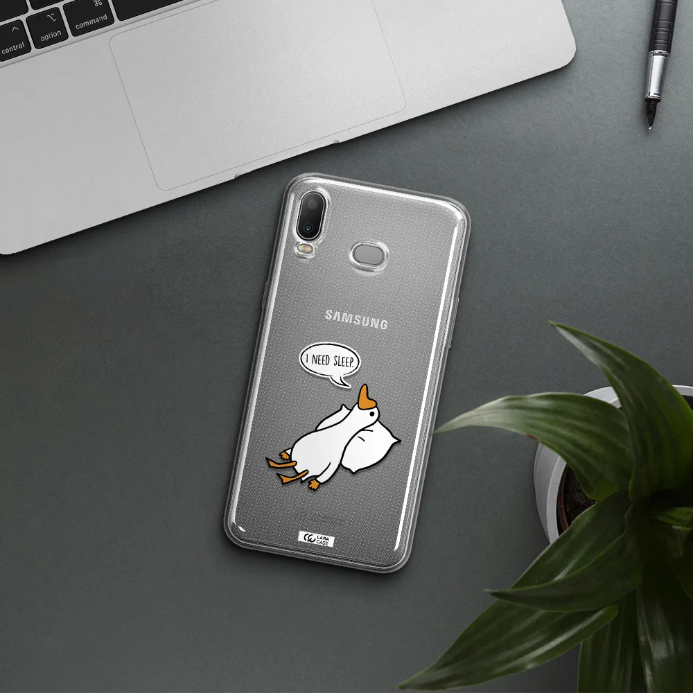 a cartoon of a duck with a pillow Samsung A6S Clear TPU Case
