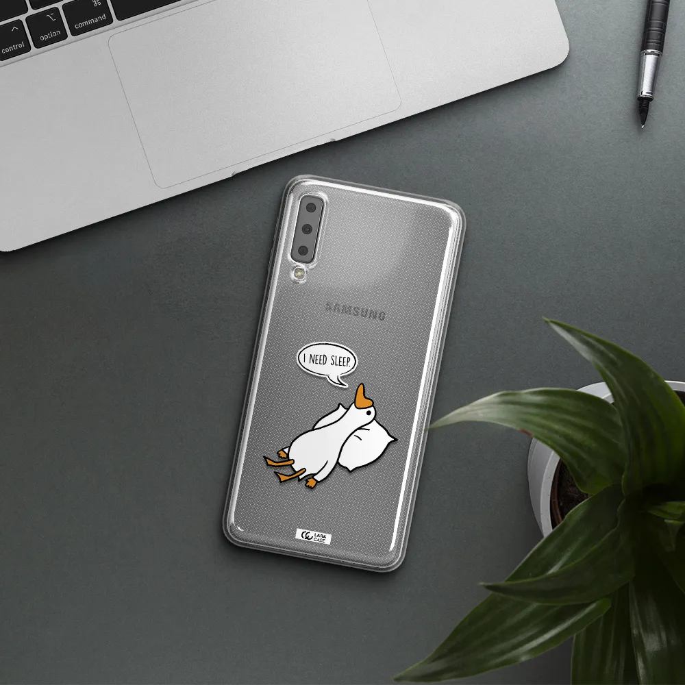 a cartoon of a duck with a pillow Samsung A7 2018 Clear TPU Case