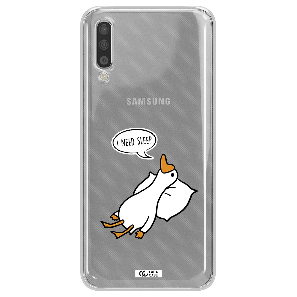 a cartoon of a duck with a pillow Samsung A70 Clear TPU Case