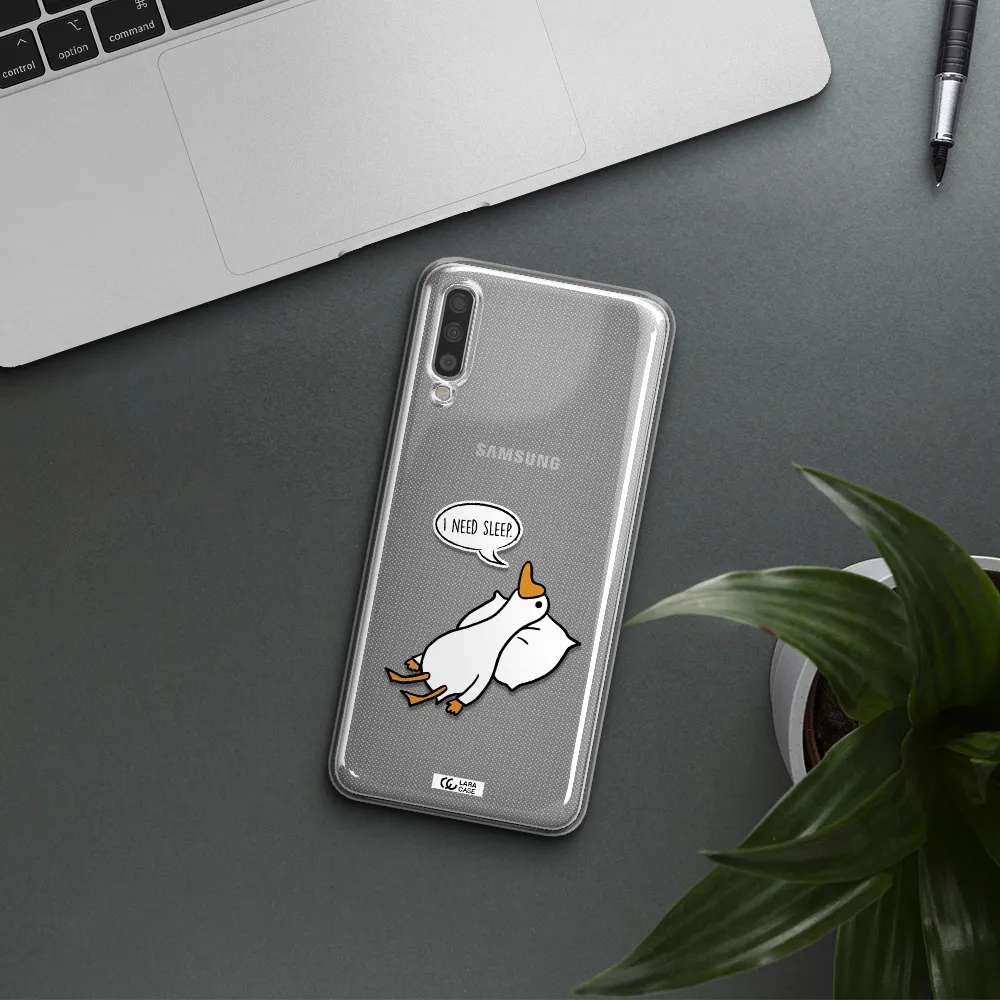 a cartoon of a duck with a pillow Samsung A70 Clear TPU Case