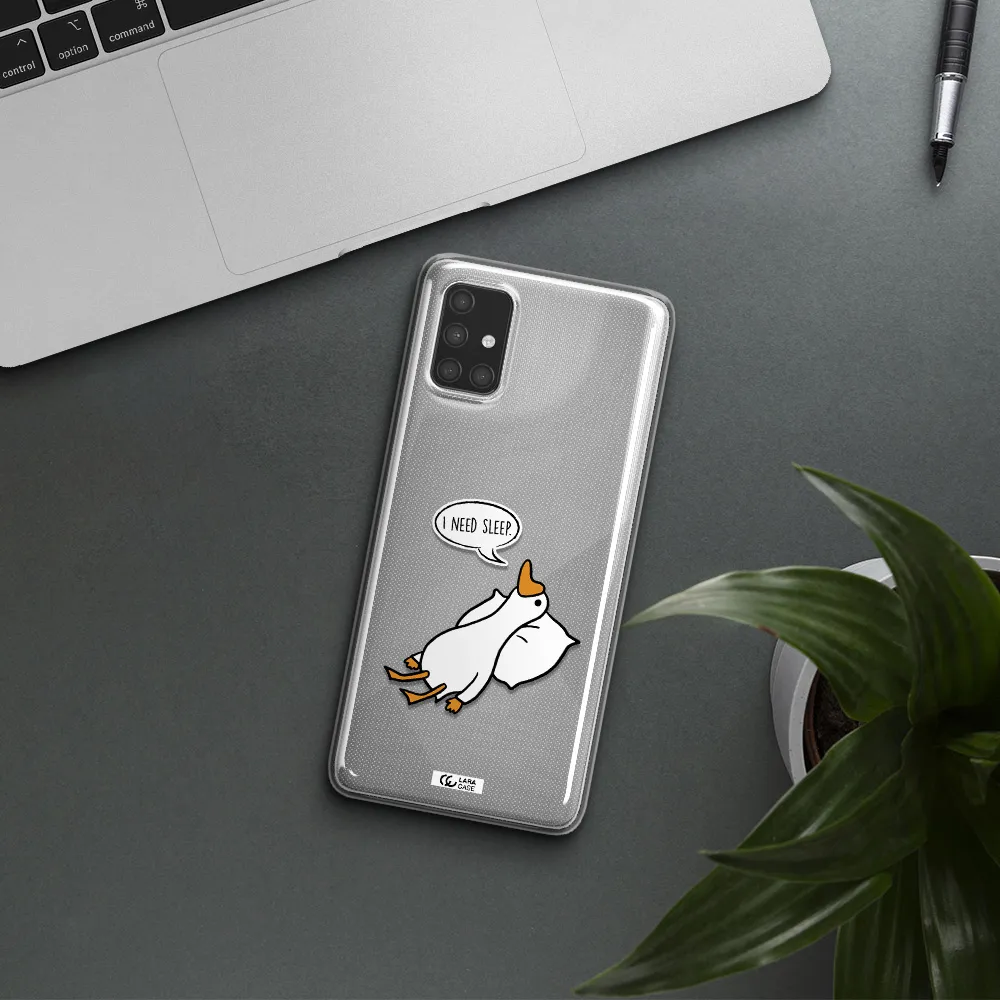 a cartoon of a duck with a pillow Samsung A71 Clear TPU Case