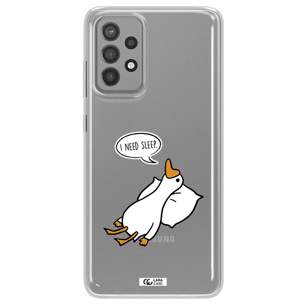 a cartoon of a duck with a pillow Samsung A72 Clear TPU Case