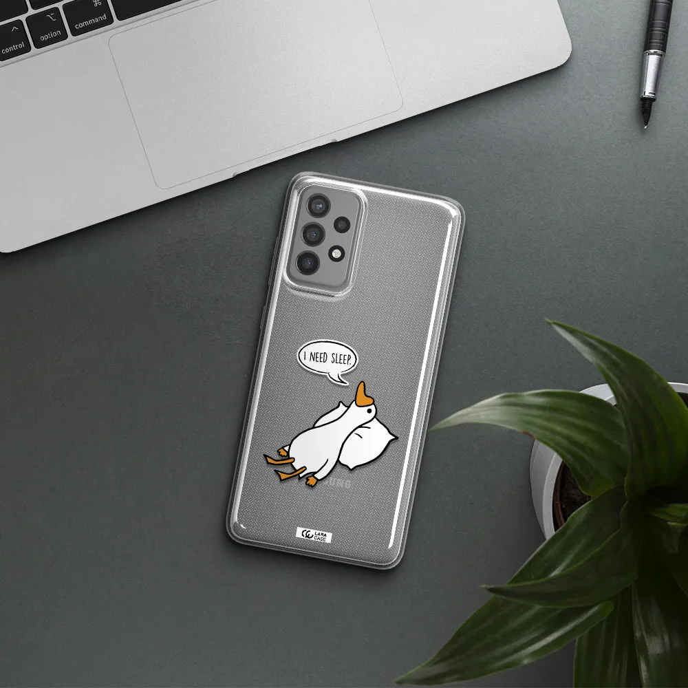 a cartoon of a duck with a pillow Samsung A72 Clear TPU Case