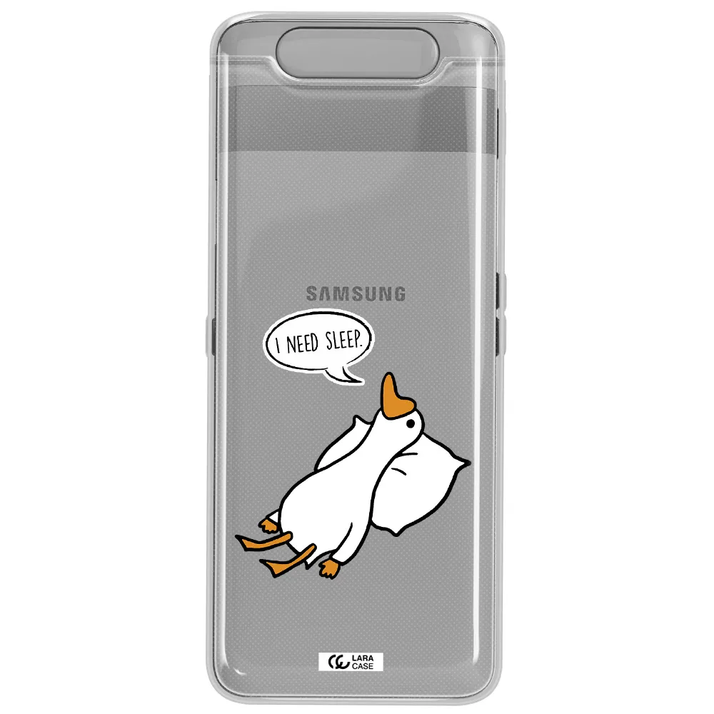 a cartoon of a duck with a pillow Samsung A80 Clear TPU Case