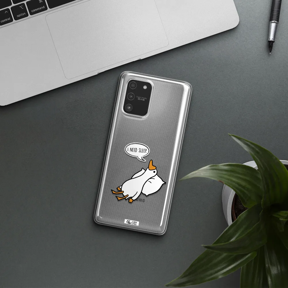 a cartoon of a duck with a pillow Samsung A91 Clear TPU Case