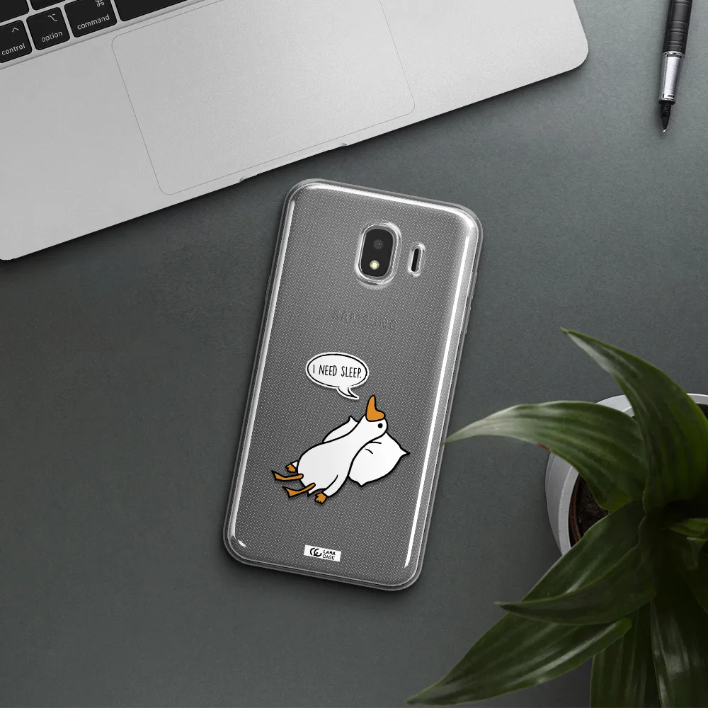 a cartoon of a duck with a pillow Samsung J4 Clear TPU Case