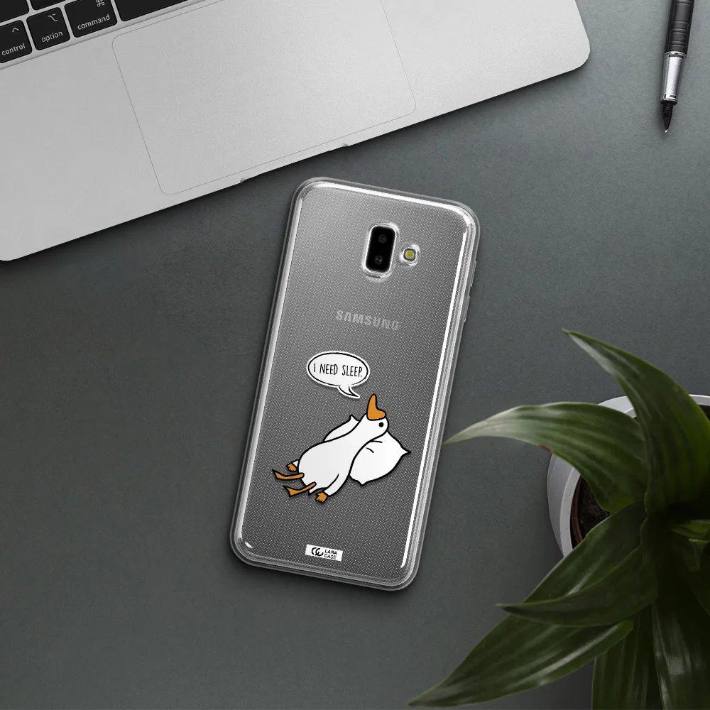 a cartoon of a duck with a pillow Samsung J6 Plus Clear TPU Case