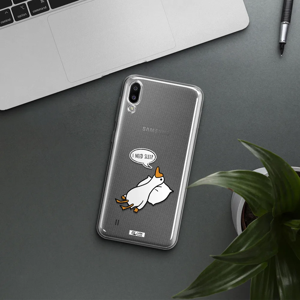 a cartoon of a duck with a pillow Samsung M10 Clear TPU Case