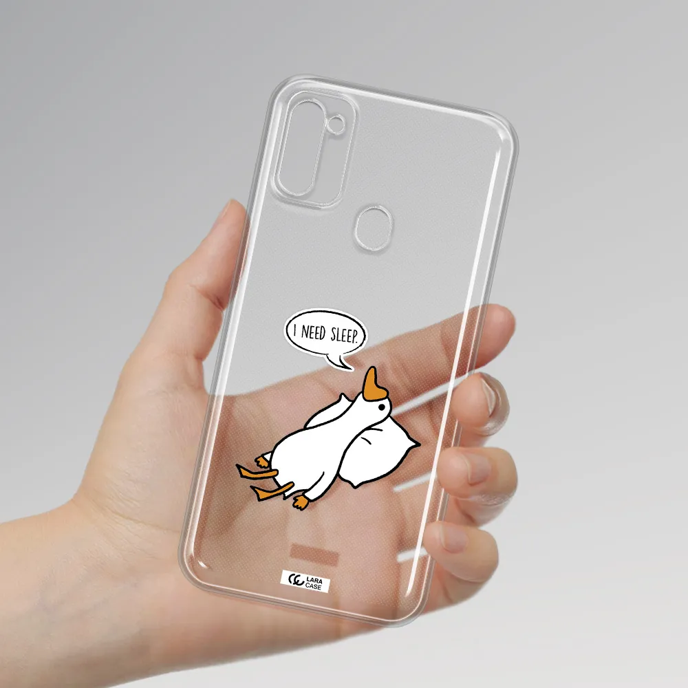 a cartoon of a duck with a pillow Samsung M11 Clear TPU Case