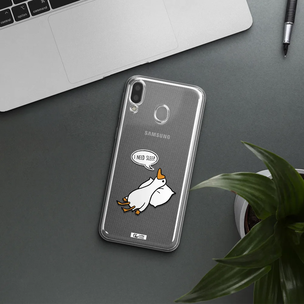 a cartoon of a duck with a pillow Samsung M20 Clear TPU Case
