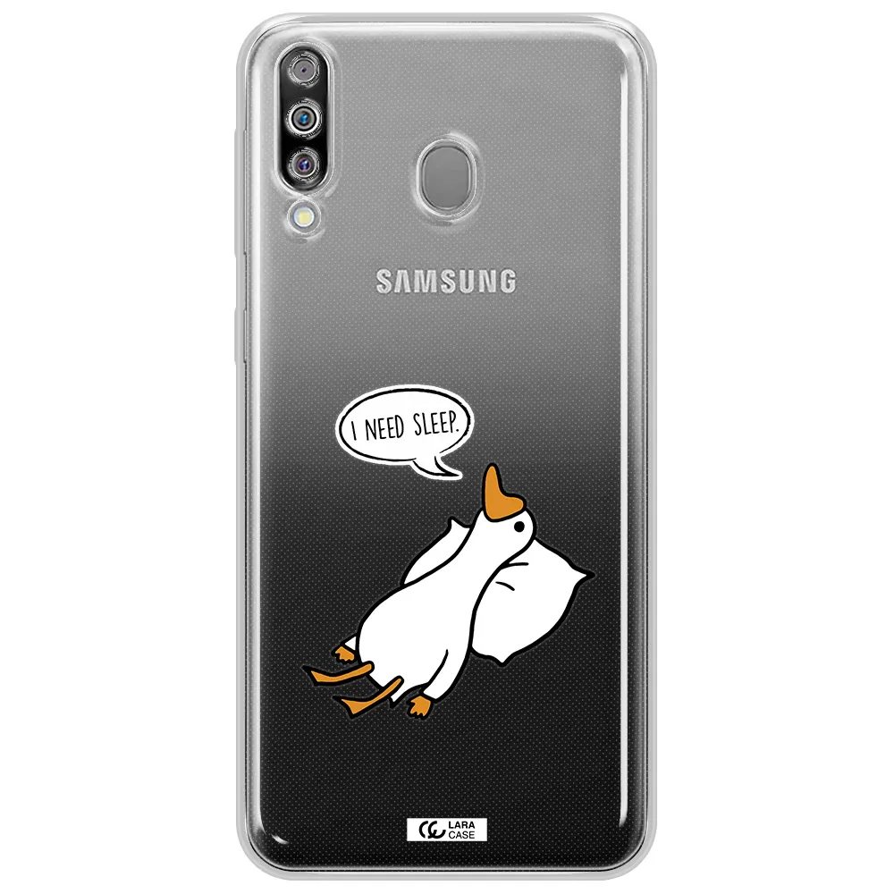 a cartoon of a duck with a pillow Samsung M30 Clear TPU Case