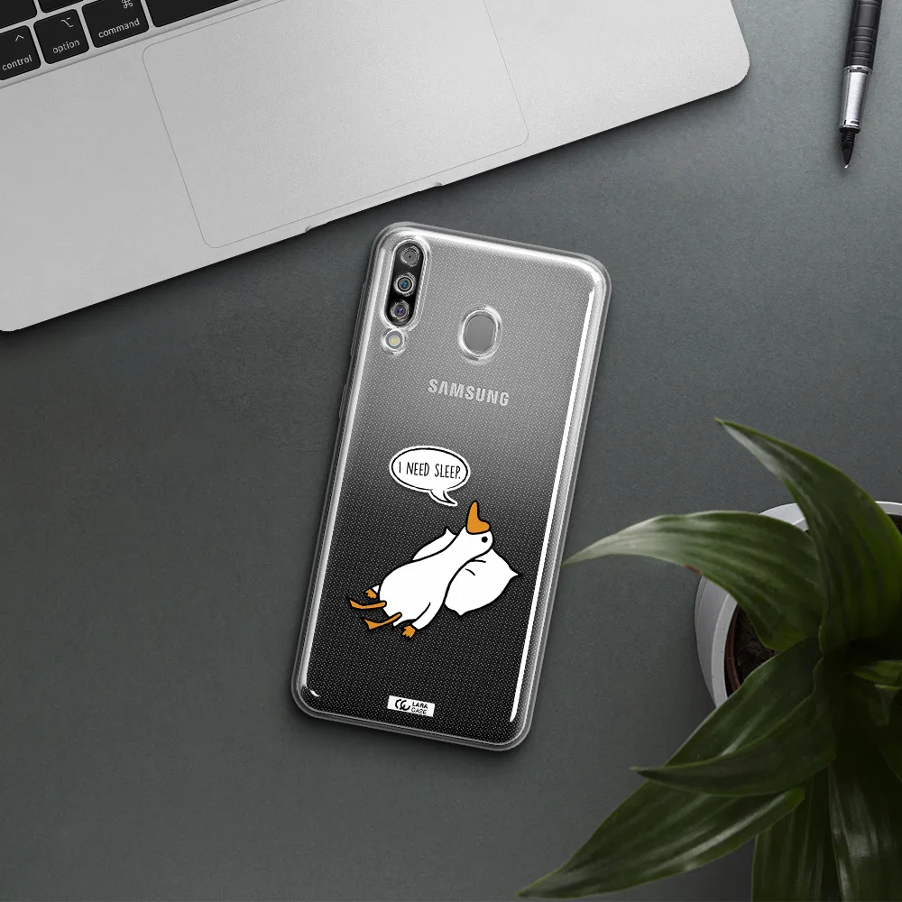 a cartoon of a duck with a pillow Samsung M30 Clear TPU Case