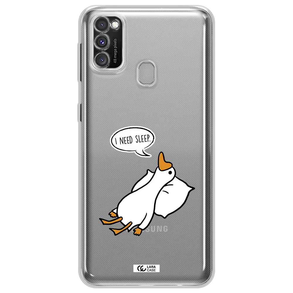 a cartoon of a duck with a pillow Samsung M30S Clear TPU Case