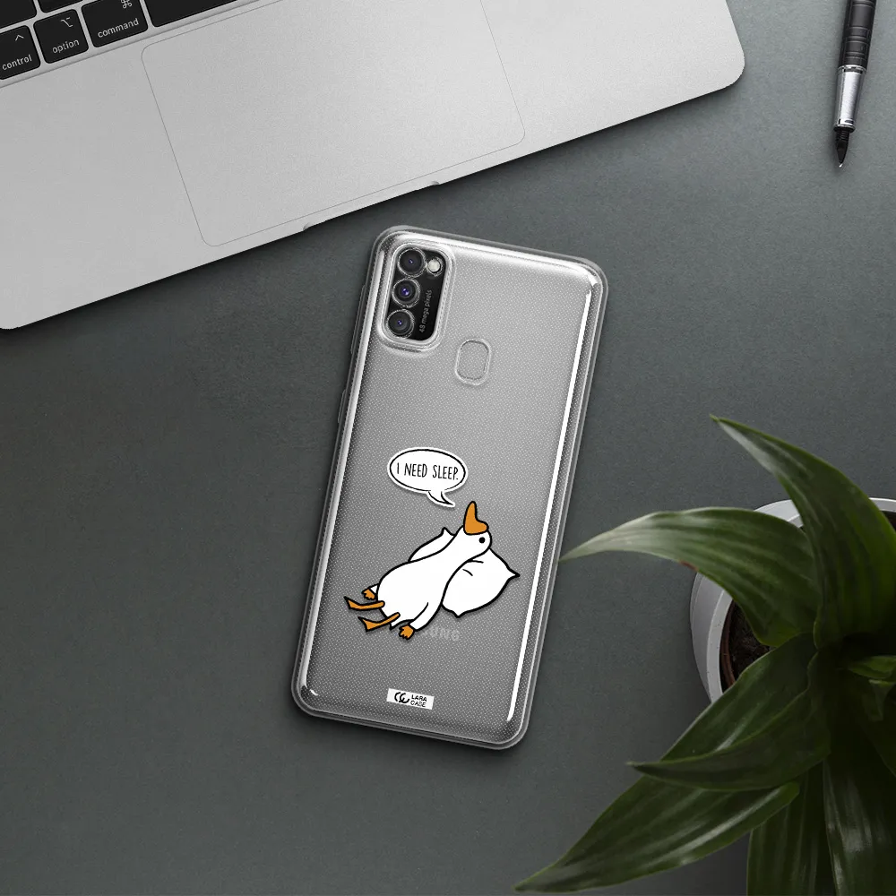a cartoon of a duck with a pillow Samsung M30S Clear TPU Case