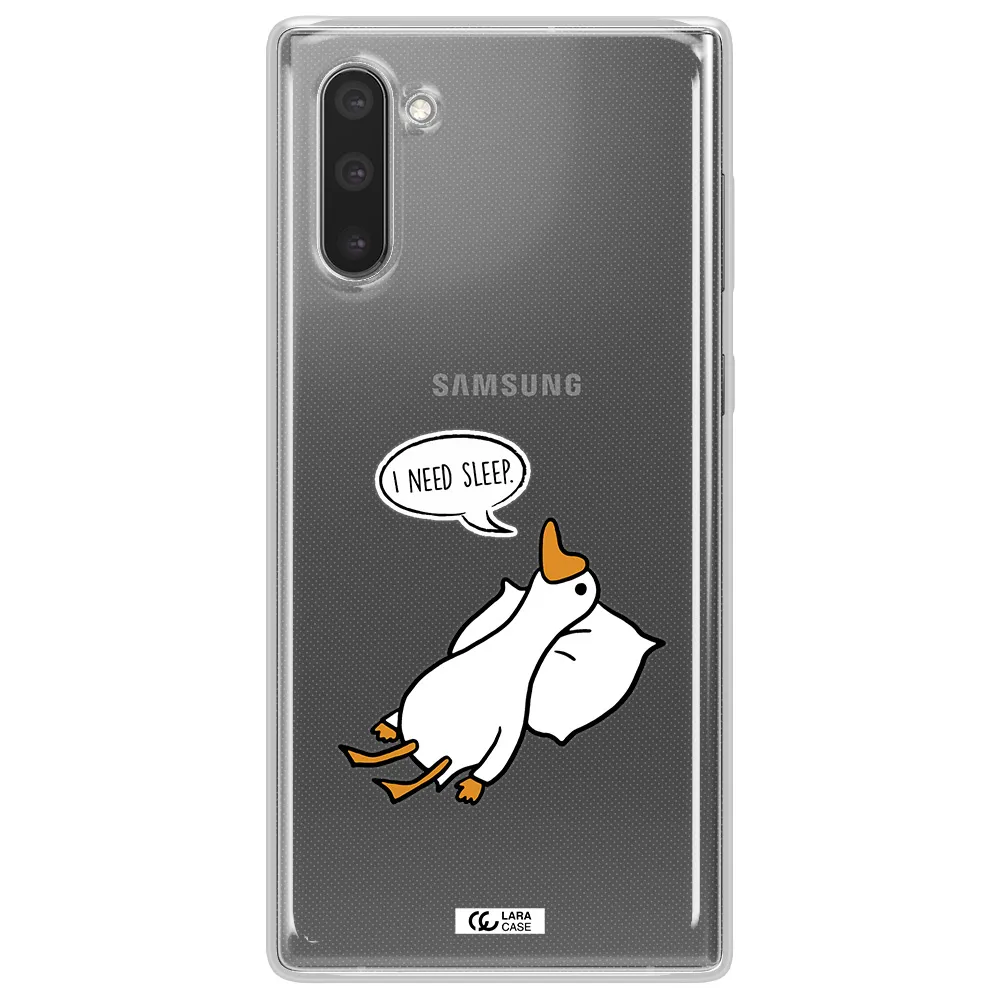 a cartoon of a duck with a pillow Samsung Note 10 Clear TPU Case
