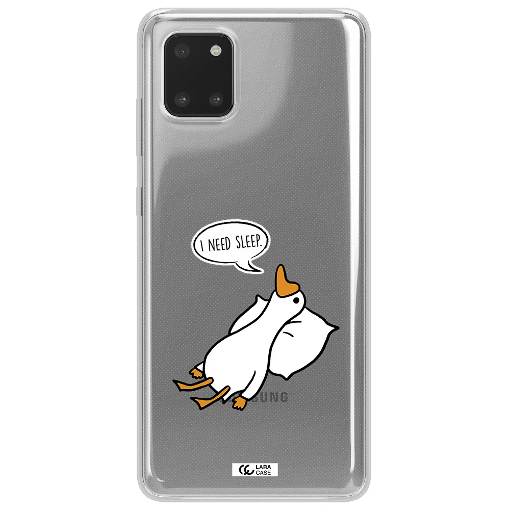 a cartoon of a duck with a pillow Samsung Note 10 Lite Clear TPU Case