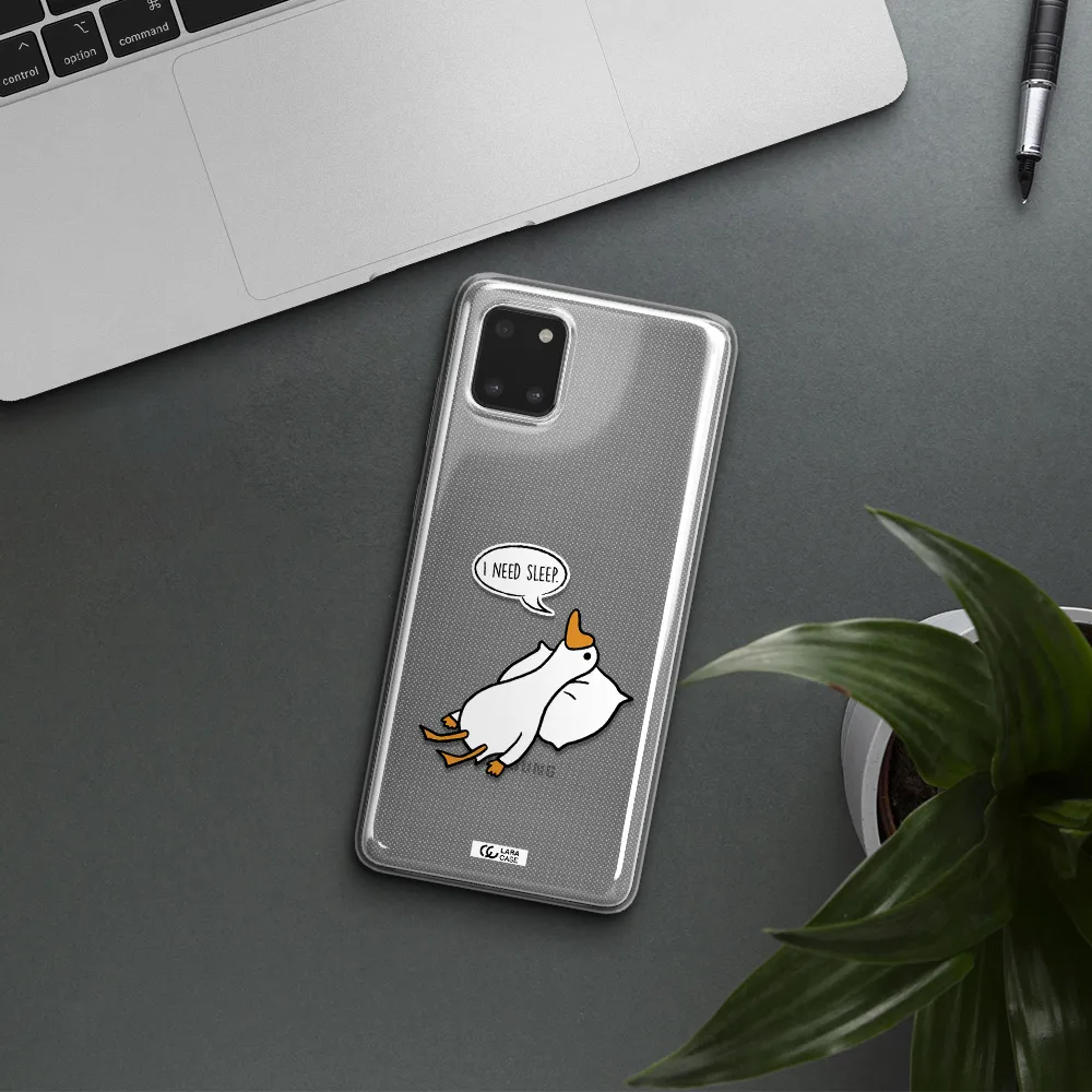 a cartoon of a duck with a pillow Samsung Note 10 Lite Clear TPU Case