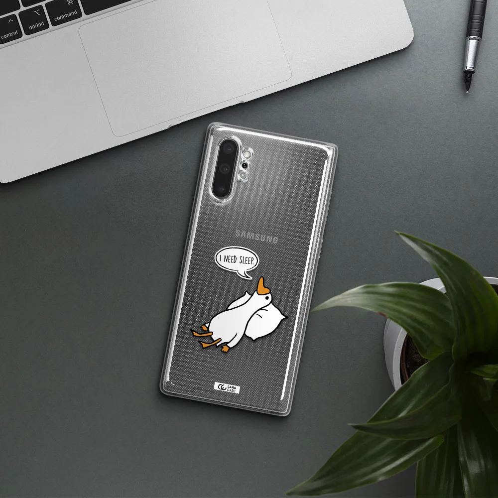 a cartoon of a duck with a pillow Samsung Note 10 Plus Clear TPU Case