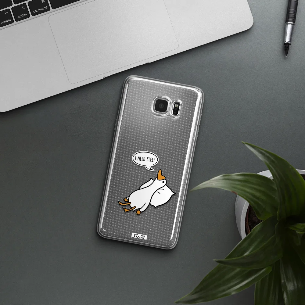 a cartoon of a duck with a pillow Samsung Note 5 Clear TPU Case