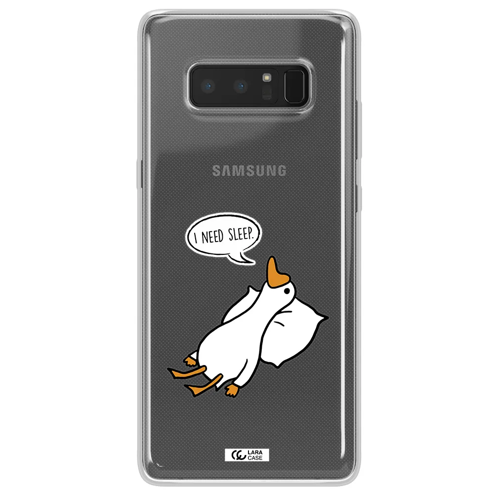 a cartoon of a duck with a pillow Samsung Note 8 Clear TPU Case