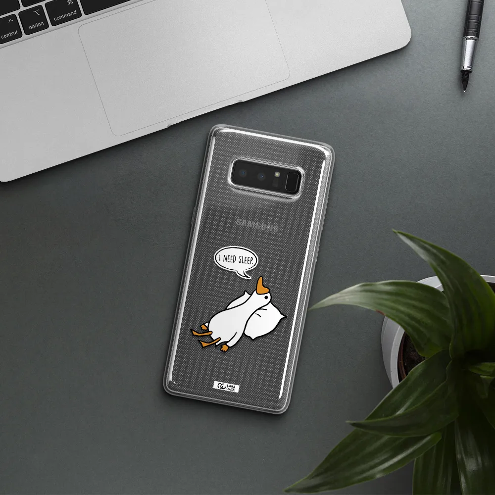 a cartoon of a duck with a pillow Samsung Note 8 Clear TPU Case