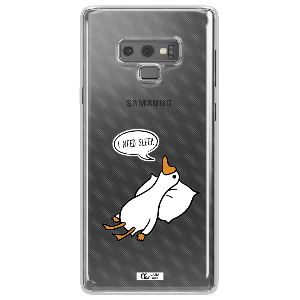 a cartoon of a duck with a pillow Samsung Note 9 Clear TPU Case