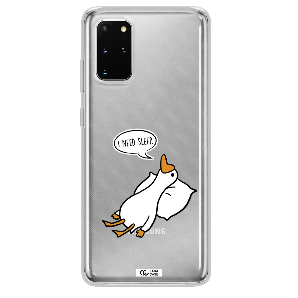 a cartoon of a duck with a pillow Samsung S 20 Plus Clear TPU Case
