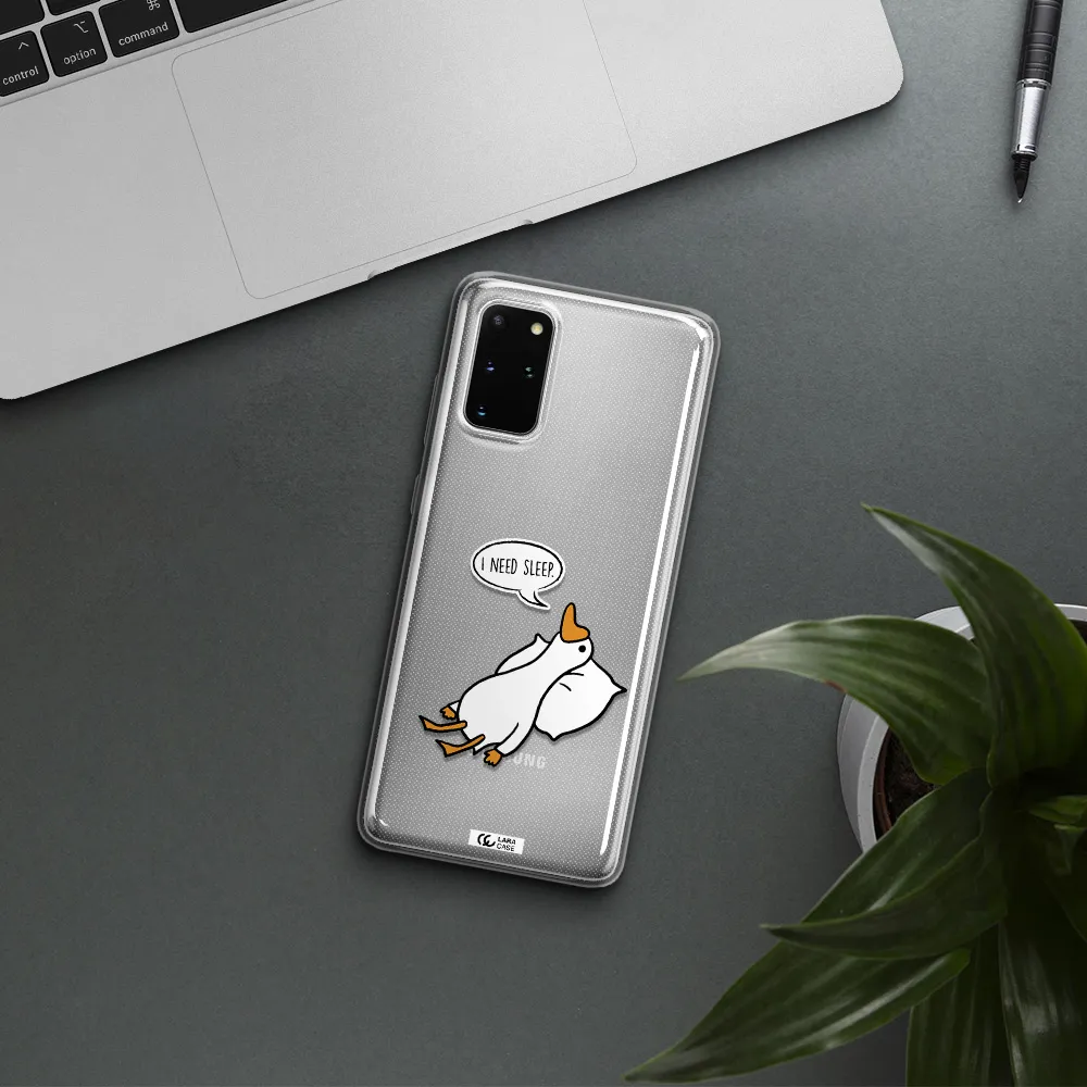 a cartoon of a duck with a pillow Samsung S 20 Plus Clear TPU Case