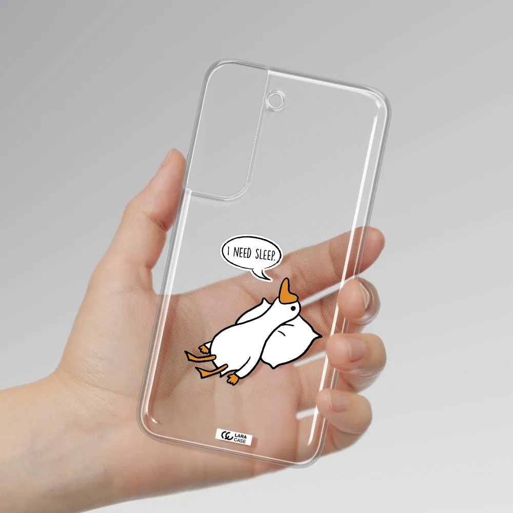a cartoon of a duck with a pillow Samsung S 22 Clear TPU Case