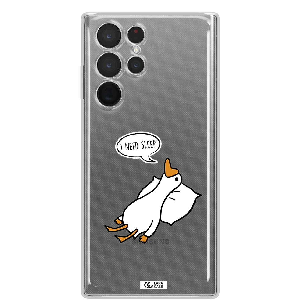 a cartoon of a duck with a pillow Samsung S 22 Ultra Clear TPU Case