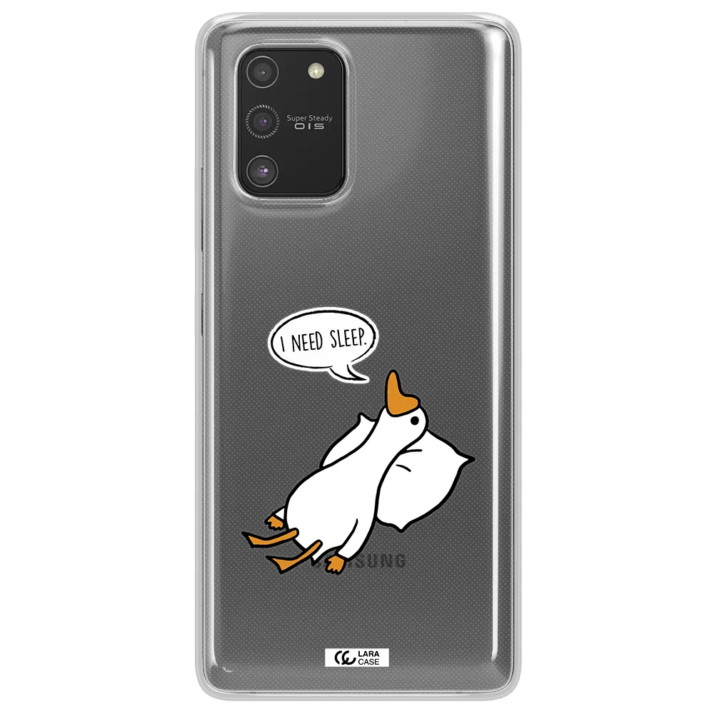 a cartoon of a duck with a pillow Samsung S10 Lite Clear TPU Case