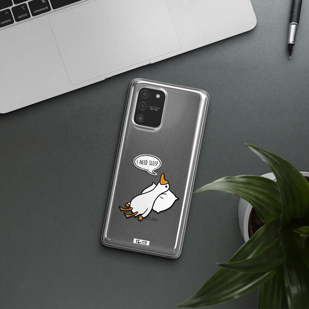 a cartoon of a duck with a pillow Samsung S10 Lite Clear TPU Case