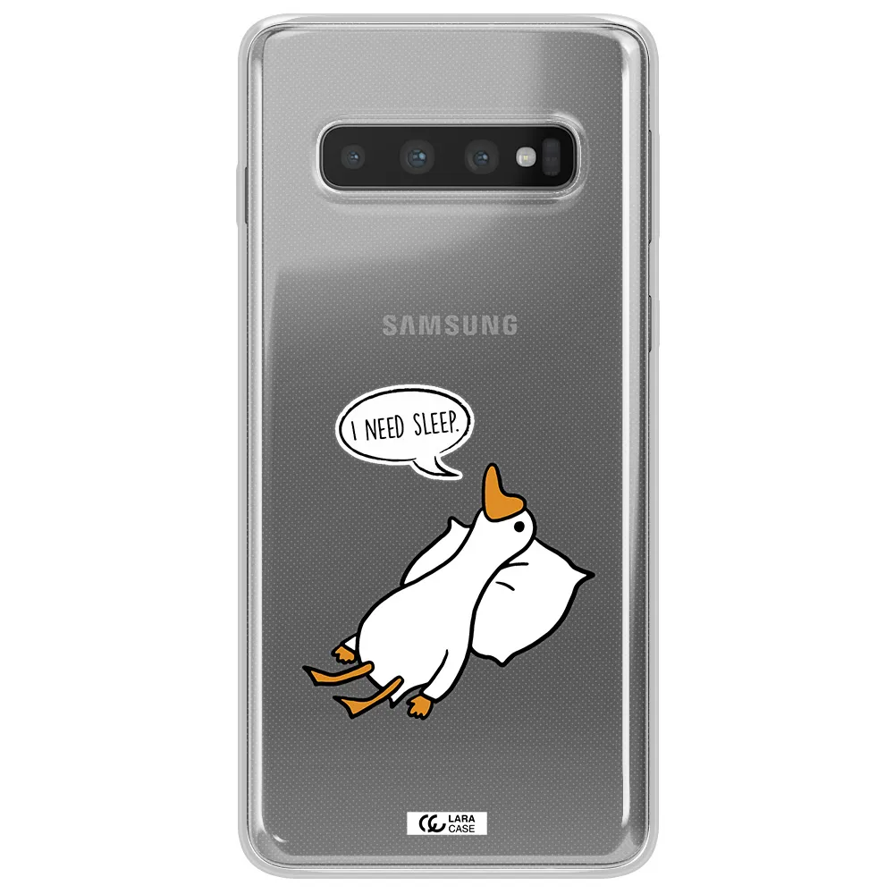 a cartoon of a duck with a pillow Samsung S10 Plus Clear TPU Case